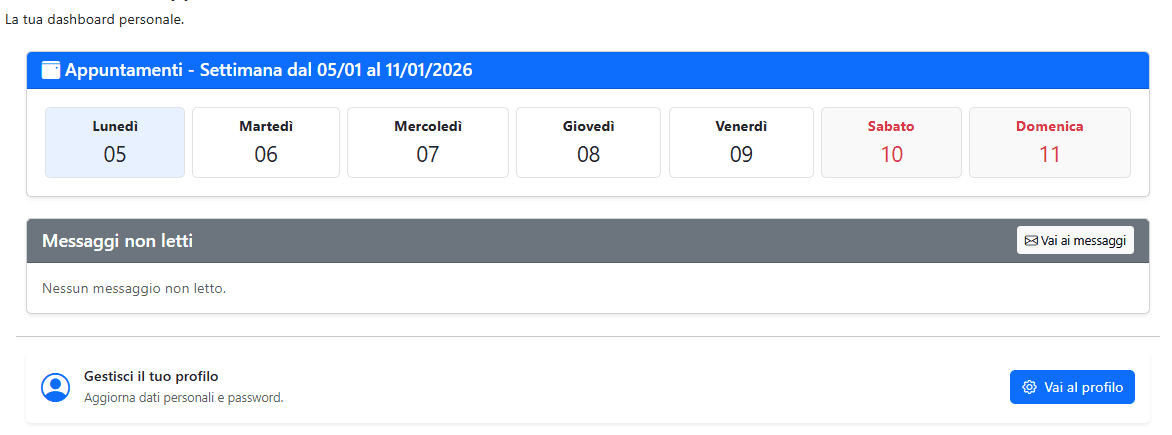 Schermata di onboarding e accesso rapido